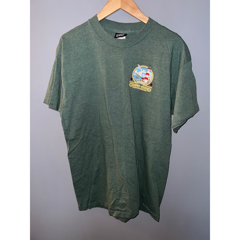 Vintage Signal Sport Cape Cod Lighthouse Embroidered T-Shirt Green Mens Large